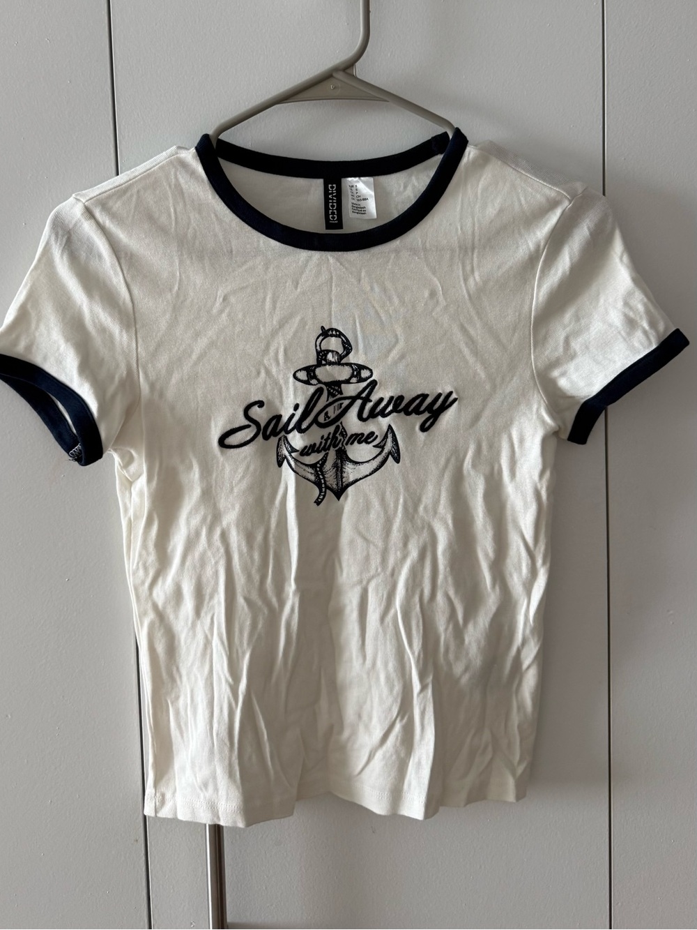 H&M White Ringer Tee with Navy Trim